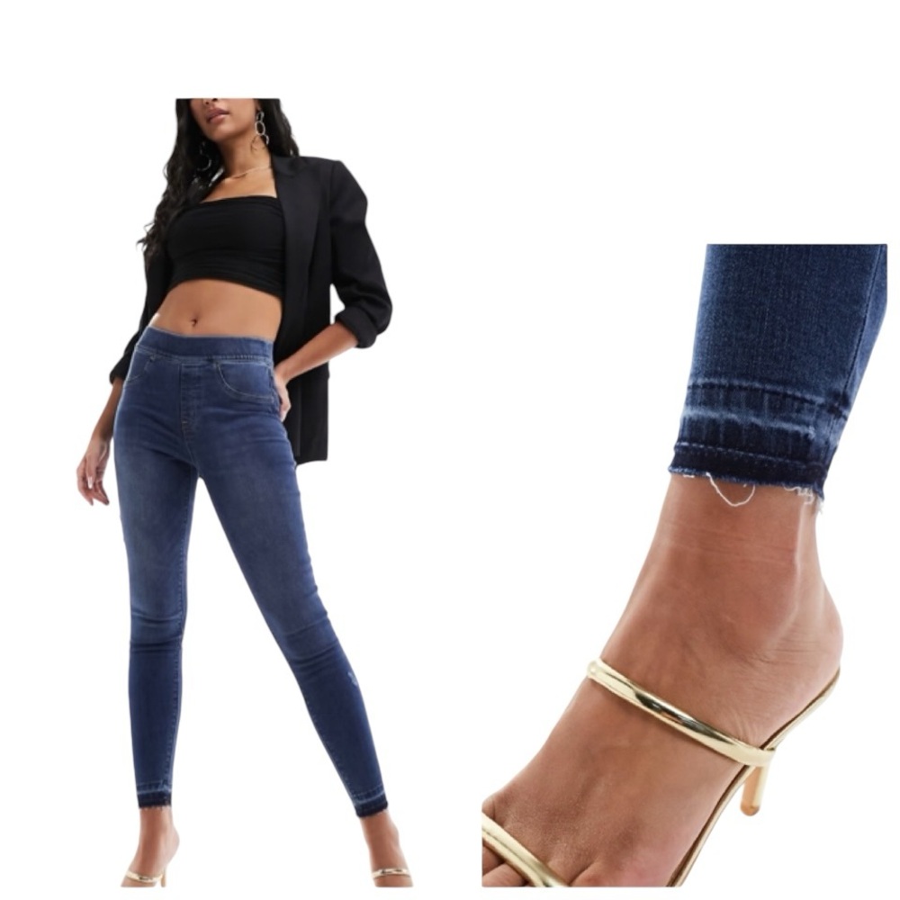 Spanx shape and lift distressed skinny jeans in medium wash blue Size L